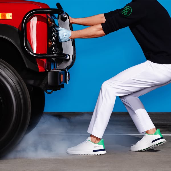 This image ad showcases the G/FORE golf shoe in a luxury setting, implying the product's quality and lifestyle align