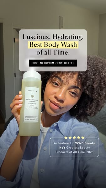 This ad showcases Naturium's body wash, emphasizing its luscious and hydrating qualities. It features a woman holdin