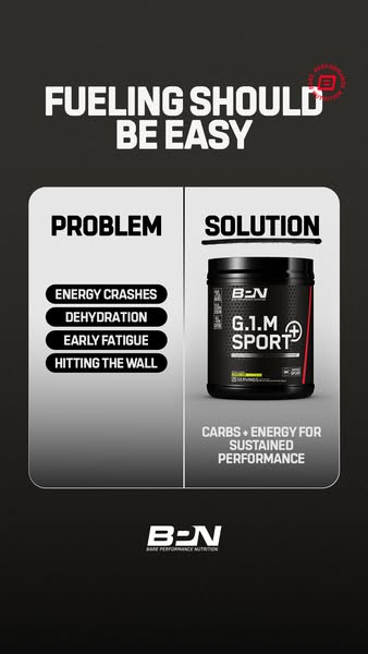 The image ad emphasizes the importance of easy fueling, highlighting common problems such as energy crashes, dehydration