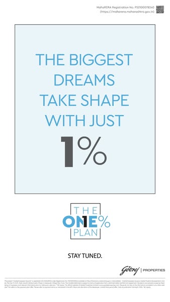 This image ad for Godrej Properties promotes "The One % Plan", suggesting that customers can achieve their dre