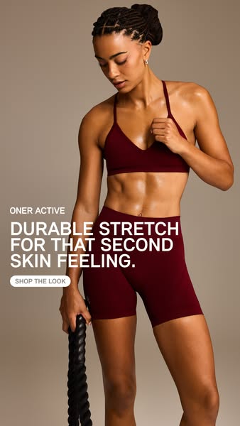 This ad for Oner Active highlights the durable stretch of their activewear, emphasizing its second-skin feel. The ad fea
