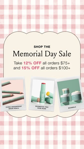 This ad promotes a memorial day sale for Boom beauty products. The ad shows three boom beauty products, including the Ic