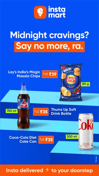 This ad promotes InstaMart as the solution for satisfying midnight cravings by delivering Lay's India's Magic Ma