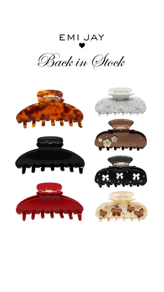This ad features an array of different hair clips against a stark white background. The text communicates that the hair 