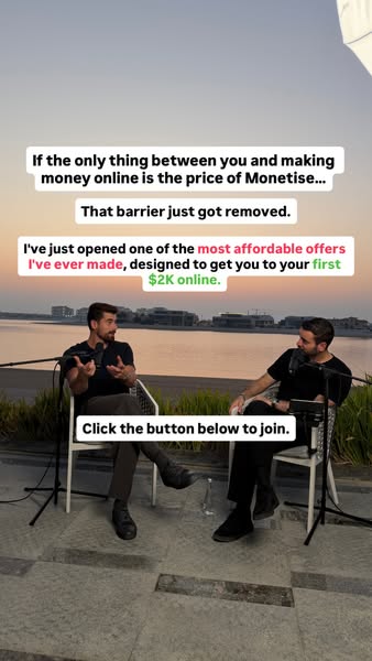 The ad features two people sitting outside in chairs and discussing the affordability of Monetise. The purpose of the ad