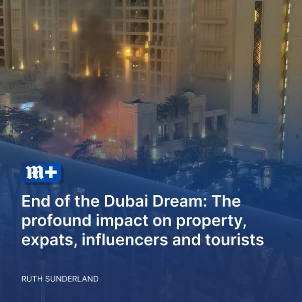 This image ad promotes an article titled "End of the Dubai Dream" from the M+ media outlet.