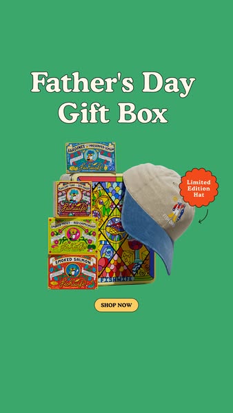 This image ad for Fishwife promotes a limited-edition Father's Day gift box. The ad features multiple tins of Fishwi
