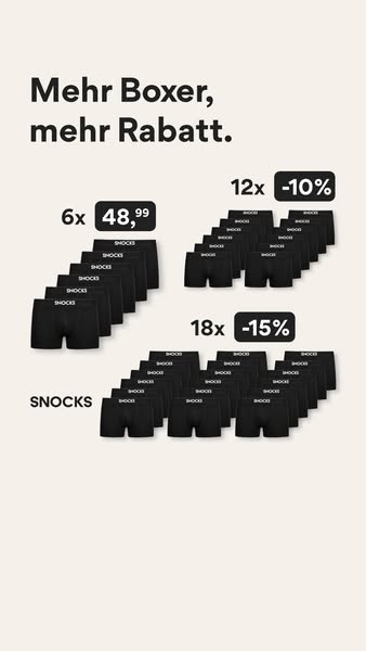 This ad promotes SNOCKS boxer briefs and offers discounts based on the quantity purchased.