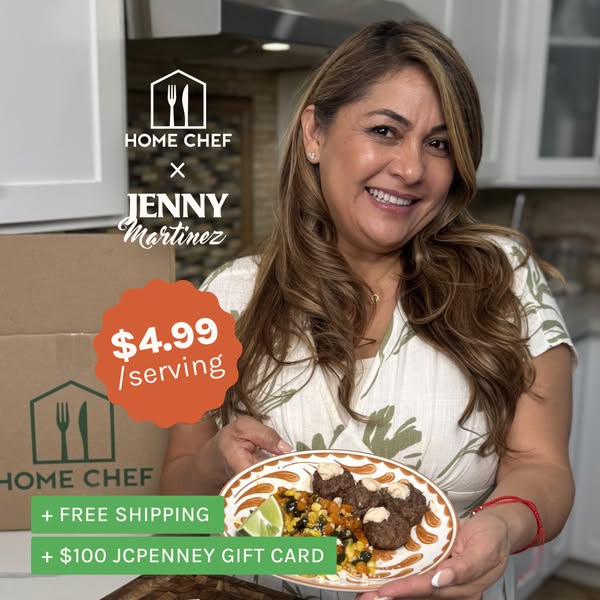 An image ad featuring Jenny Martinez and Home Chef, advertising meals starting at $4.99/serving, plus free shipping and 