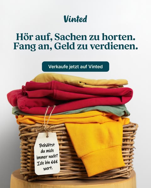 This Vinted ad encourages users to sell clothes they no longer need on the platform. It suggests that the clothes sittin