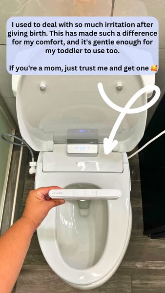 This ad for a smart bidet seat features a testimonial from a new mom who recommends the product for postpartum irritatio
