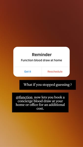 This ad is for Function, which is a service where you can book a blood draw at your home or office for an additional cos