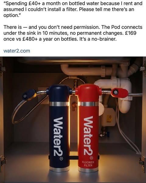 The ad highlights the Water2 water filtration system as a solution for renters who can't install traditional filters