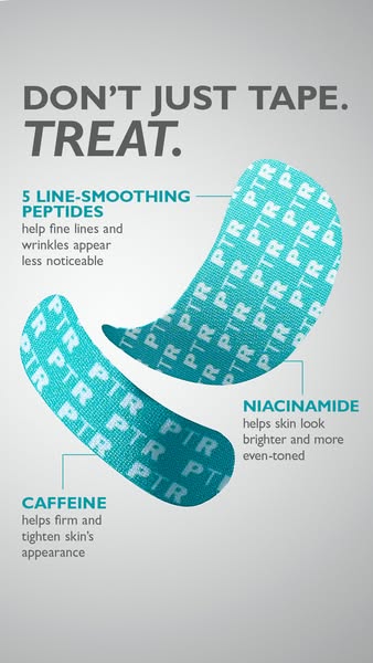 This image ad presents Peter Thomas Roth PTR Patches as an effective skincare treatment with line-smoothing peptides, ni