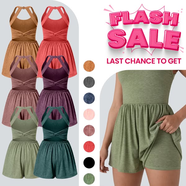 This image ad promotes a one-piece loungewear playsuit that is available in multiple colors. The ad uses a 'flash sa