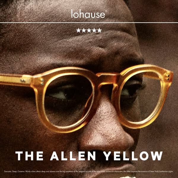 This ad showcases a pair of yellow-tinted glasses from the brand lohause. The ad uses a close-up of a person wearing the
