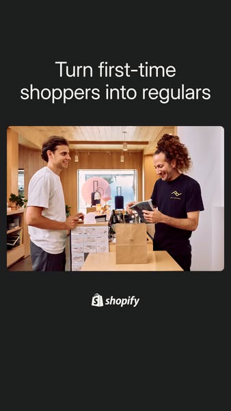 This image ad for Shopify features a customer making a purchase in a store. The ad's headline encourages viewers to 