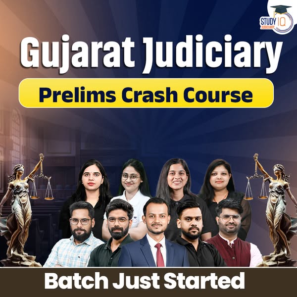 This ad promotes a crash course to prepare for the Gujarat Judiciary Prelims exam.